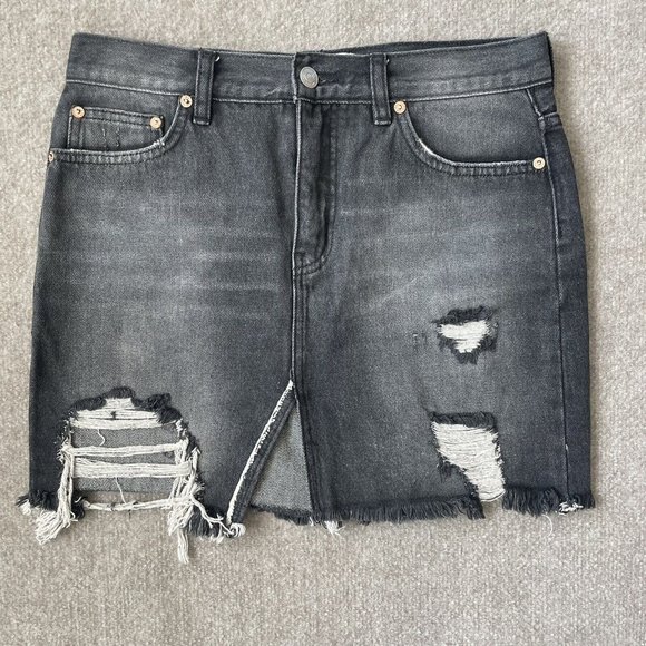 Free People Dresses & Skirts - We the Free Denim Skirt Womens 26 Light Wash Black 100% Cotton Distressed Jean